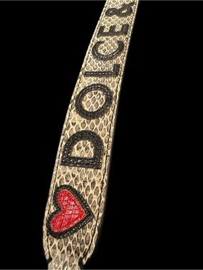 Dolce & Gabbana Beige Snakeskin Strap with Black Logo and Red Heart